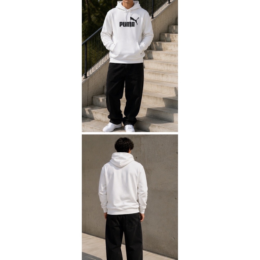 Puma Mens Essentials Big Logo Hoodie White Black Fleece Sweatshirt 851743-02 L